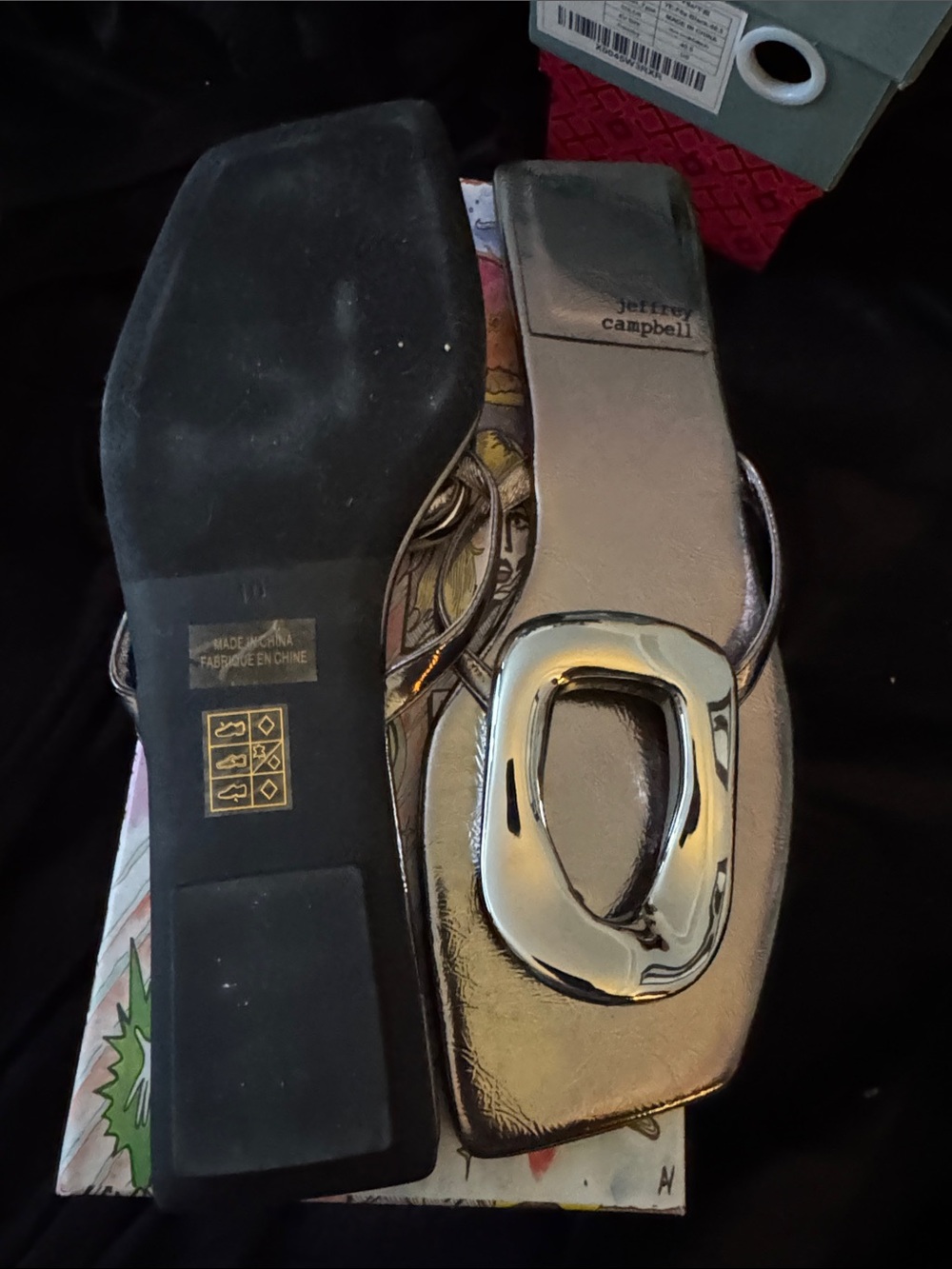 Jeffrey Campbell Metallic Silver Buckle Slide Sandals